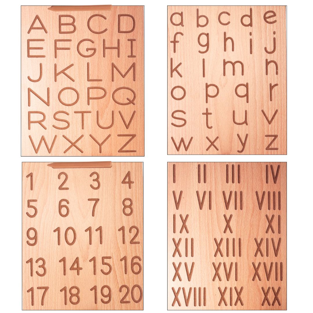 TOYJOS Wooden Counting Roman Numbers + Alphabet Tracing Board with Stylus Pen | Kids Educational Double-Sided Practice Board Toys, Reversible Montessori Learning Writing Slate for Boys, Girls (Age 2+)