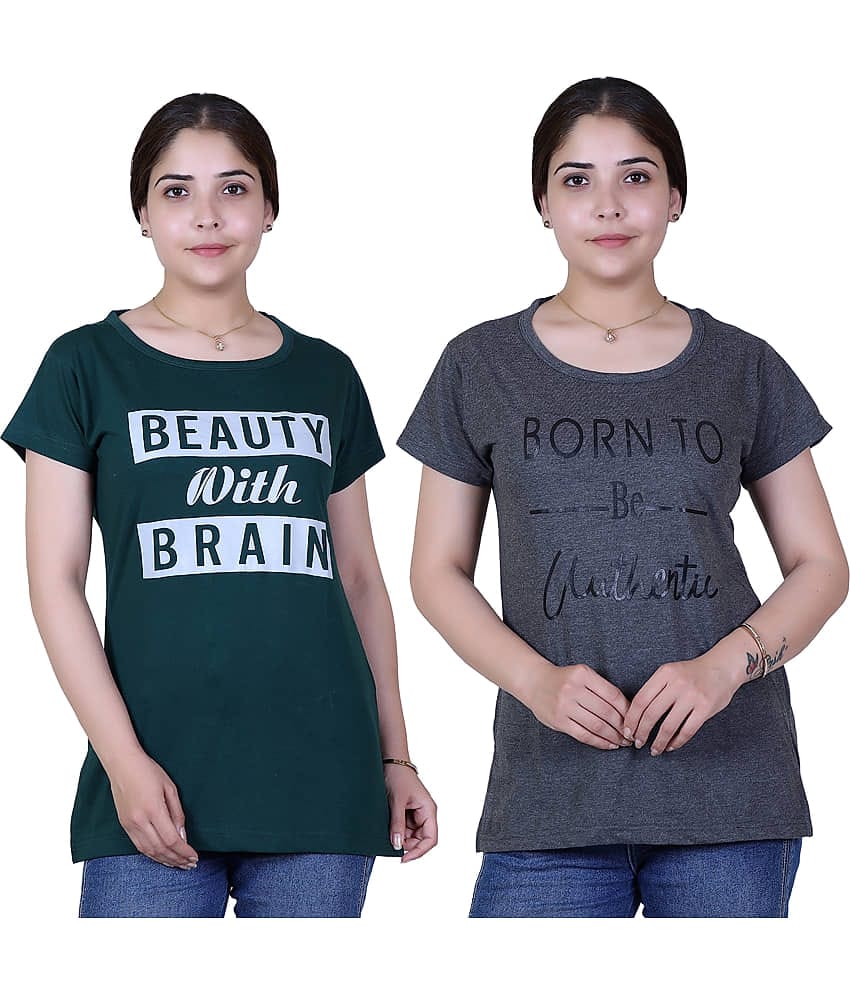 Varenyam Women Cotton Regular Fit Round Neck T-Shirt ( Green )