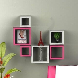 Onlinecrafts Wooden Wall Shelf Wooden Wall Shelf (Number Of Shelves - 6, Pink, White)