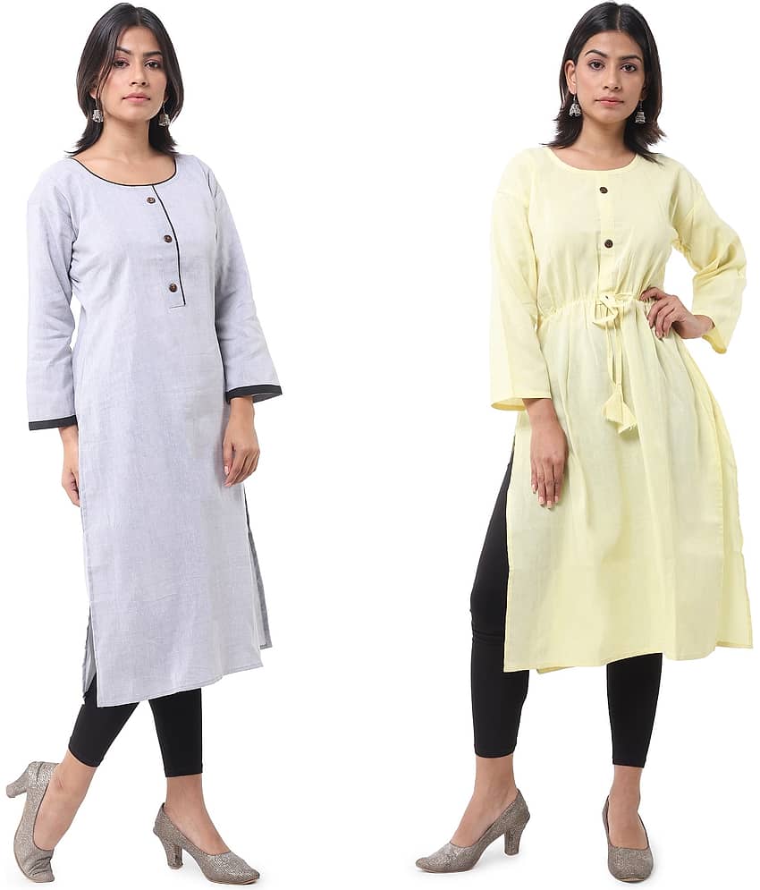 DESHBANDHU DBK - Multicolor Cotton Women's Straight Kurti ( Pack of 2 )