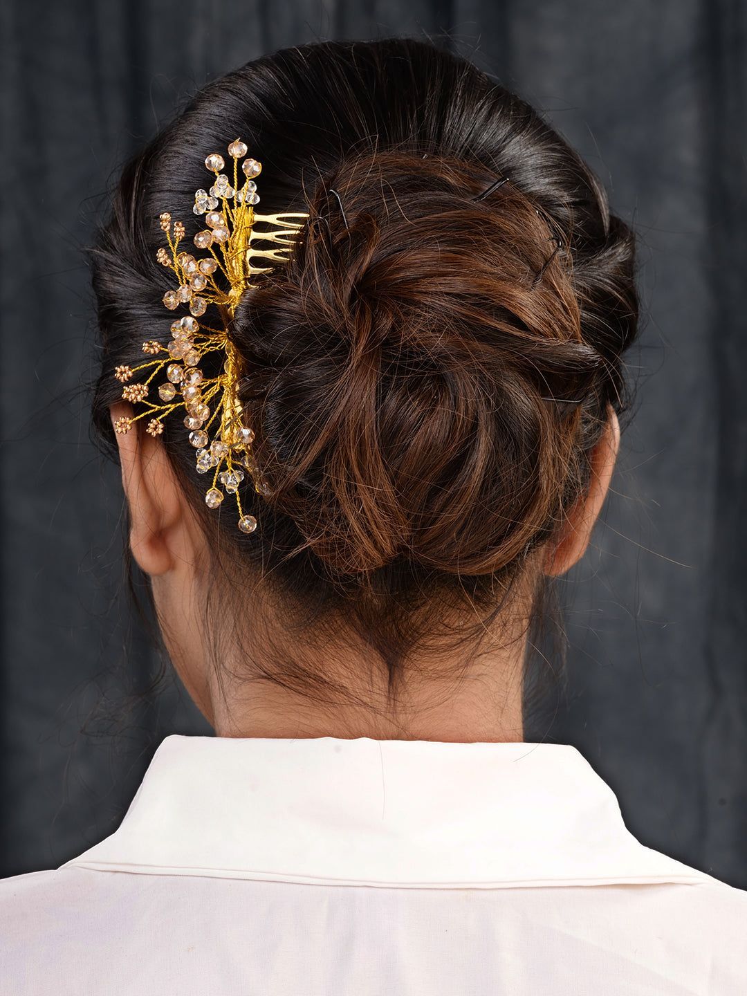 Gold Toned Crystal Embellished Comb Pin For Girls & Women