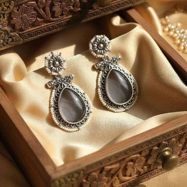 Luxe Heritage Oxidized Silver Drop Earrings Signature Collection