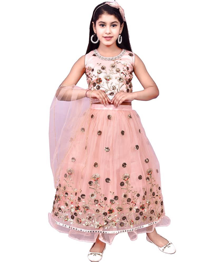 Arshia Fashions Net Lehenga Choli Set For Girls ( Pack of 1 , Green )