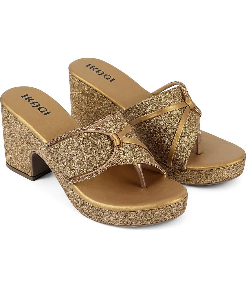 IKAGI Gold Women's Slip On Heels