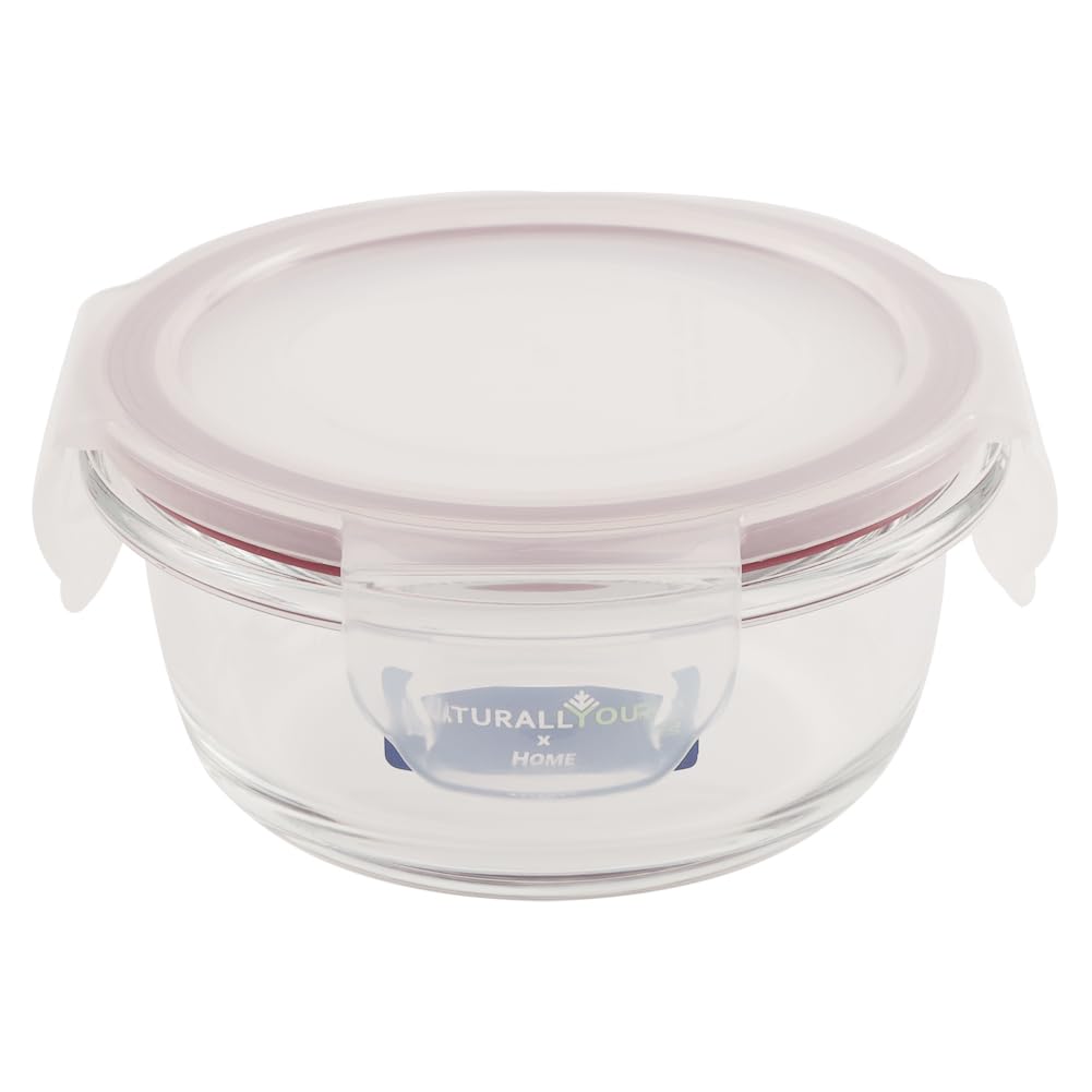 NATURALLYOURS Round Glass Container with Flat PP Lid - Storage Jar for Kitchen, Food, Durable, BPA-Free, Airtight and Pantry Organization Glasswares (White)