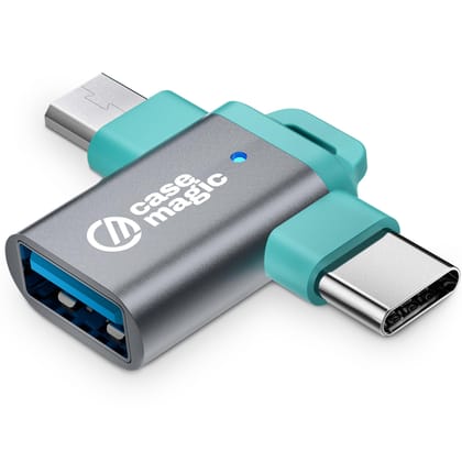 Case-Magic 2 in 1 OTG Adapter Micro USB & Type C to USB-A 2.0 Female Connector| High-Speed Data Transfer 10Gbps| OTG Pen Drive Adapter Compatible with Laptop, Smartphones, Tablet (No Charging Support) Grey