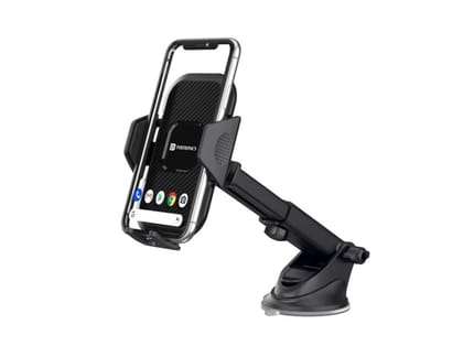 Portronics Clamp M Car Mobile Holder with 360 Rotational, Strong Suction Cup, One Click Release Button Compatible with 4 to 6 inch Devices