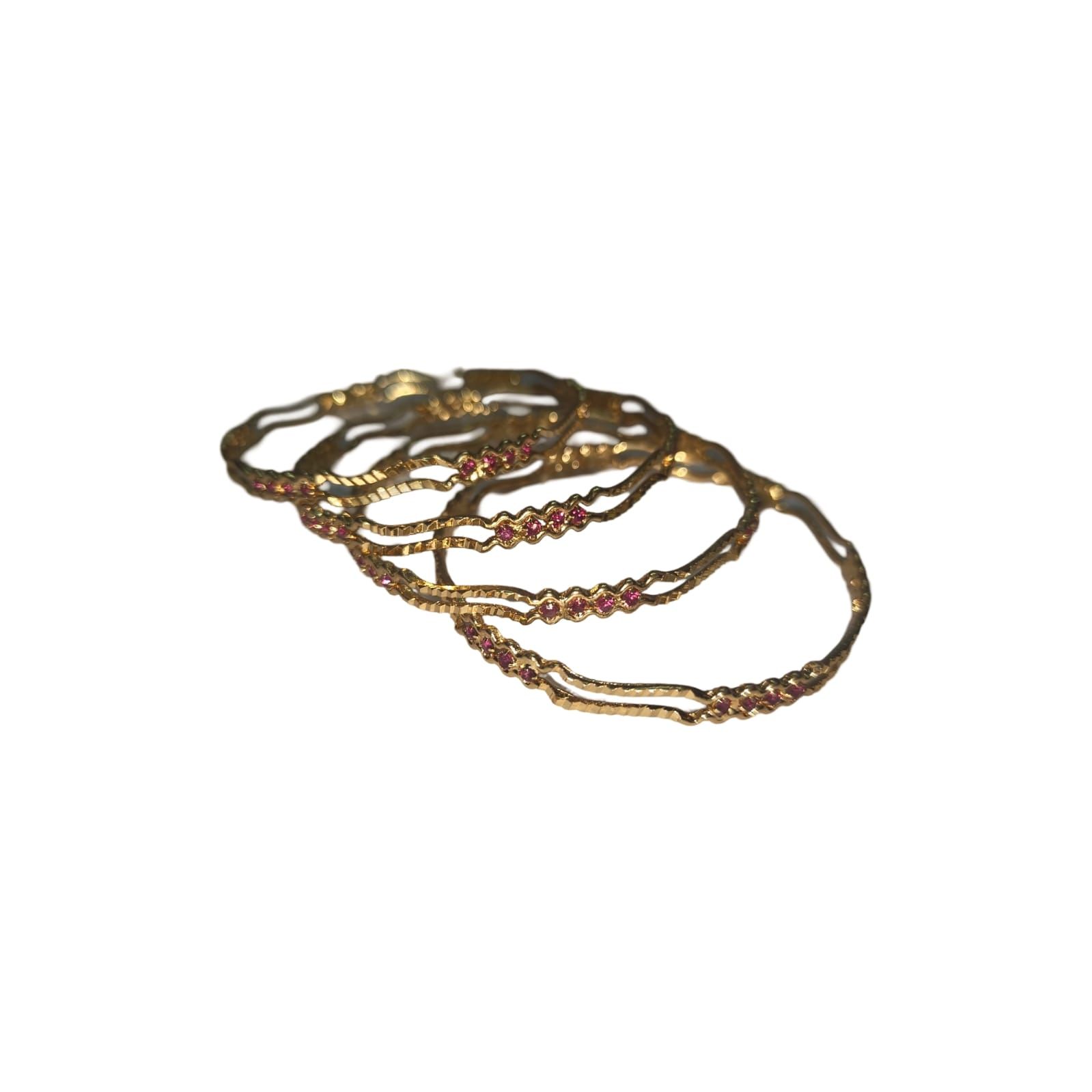 Gold Plated Pink Rhinestone Bangle Set of 4