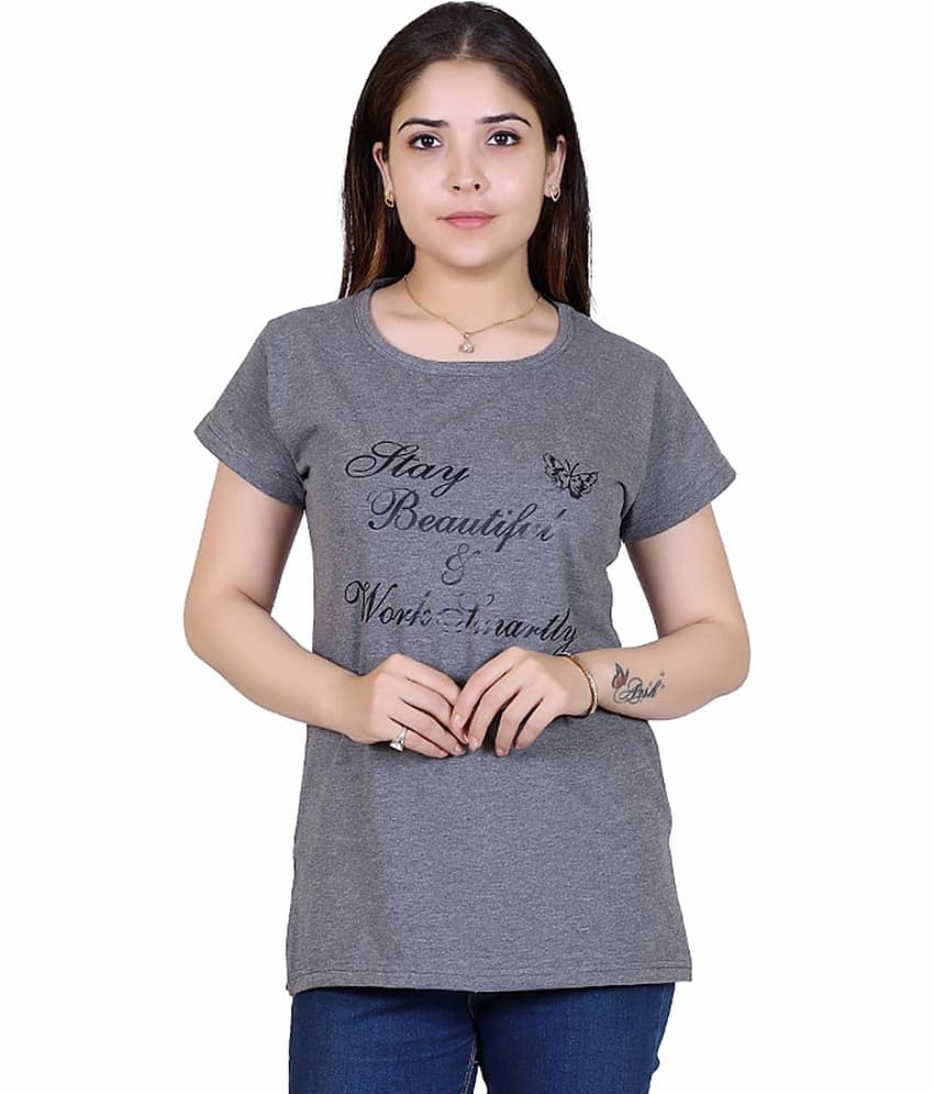 Ogarti Women Cotton Blend Printed Regular Fit Round Neck T-Shirt ( Navy )