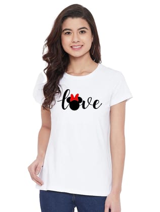 Women's Cotton Blend Love Printed T-Shirt XL (White)
