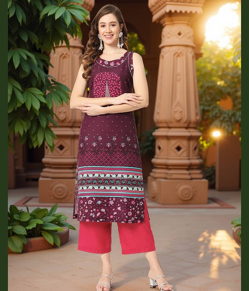 Pannkh - Magenta Rayon Women's Straight Kurti ( Pack of 1 )