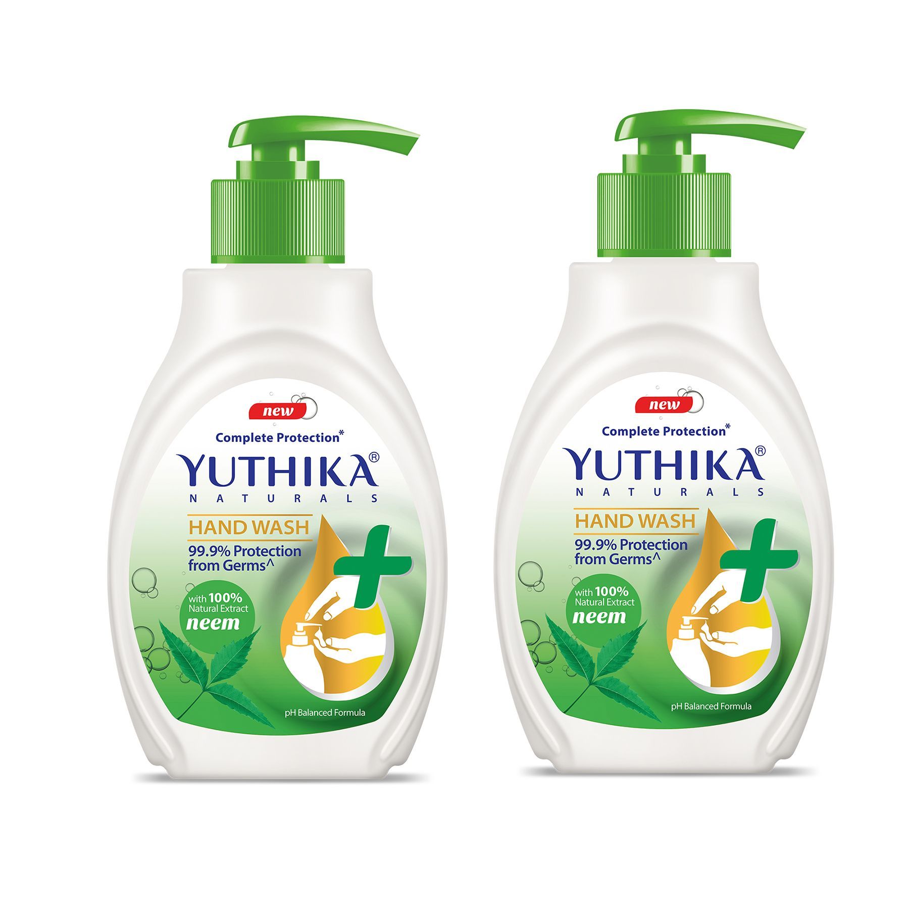 Yuthika Neem Handwash Dispenser Bottle 200ml Pack of 2, Liquid Hand Wash, pH Balanced Formula, Complete Germ Protection