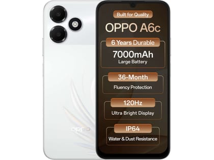 Oppo A6c Smartphone, 4GB RAM, 128GB Storage - Feather White