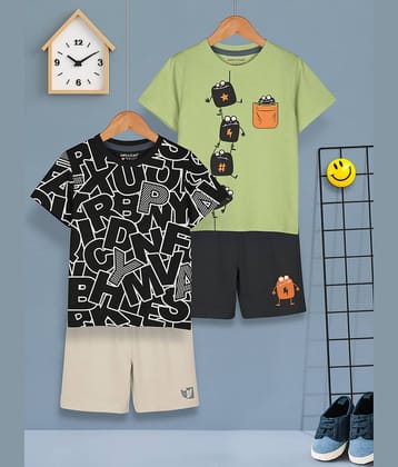 HELLCAT Boys Dress Clothing Set Combo with Tshirts & Shorts - Pack 2 Black_Green