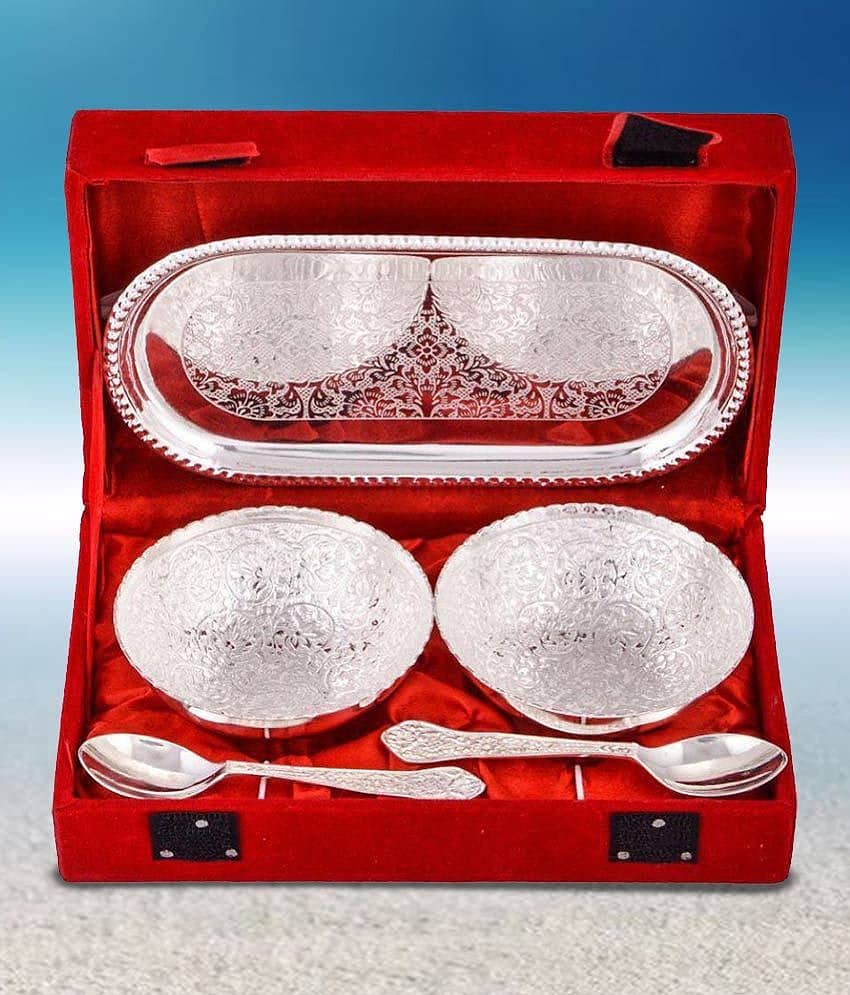 AFS HANDICRAFTS Brass Gold/Silver Plated Gift Item Silver - Pack of 5