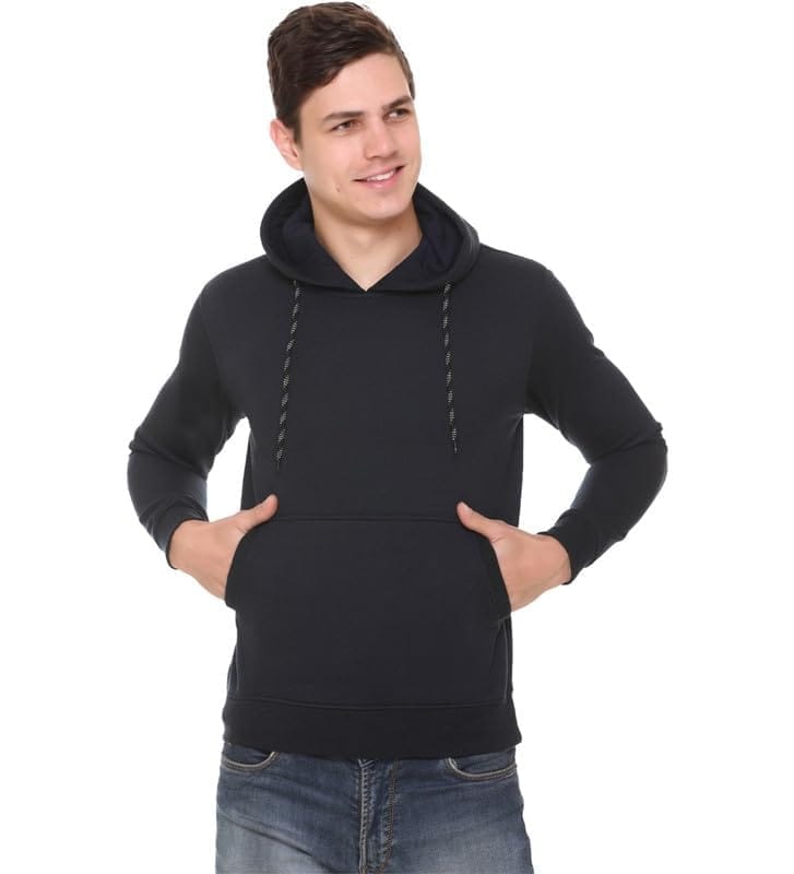 Men's Casual Solid Fleece Hooded Neck T-Shirt (Black, M)-PID47722
