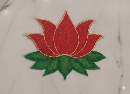 Madhura’s Creations Red & Green Lotus Flower Rangoli Patch | Single Piece | Traditional Auspicious Design | Real Rangoli Colours | Reusable Pooja & Festive Decor