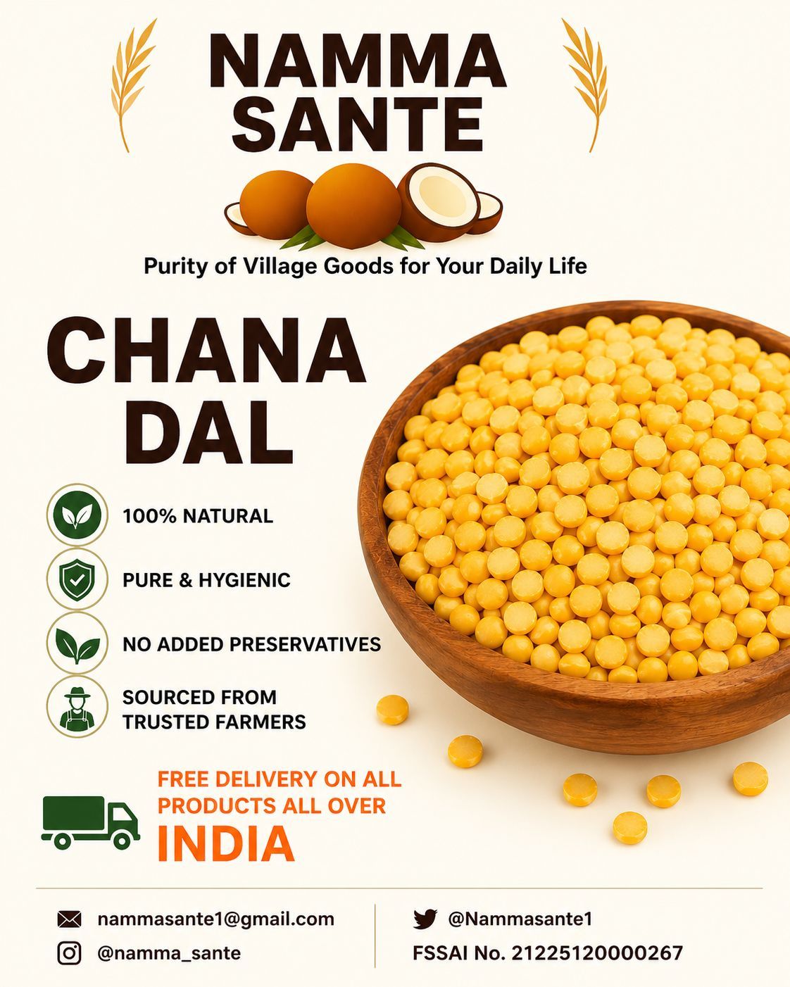 Chana Dal, Split Bengal Gram, Bengal Gram Dal, Boot Dal, Kadale Bele 30kg