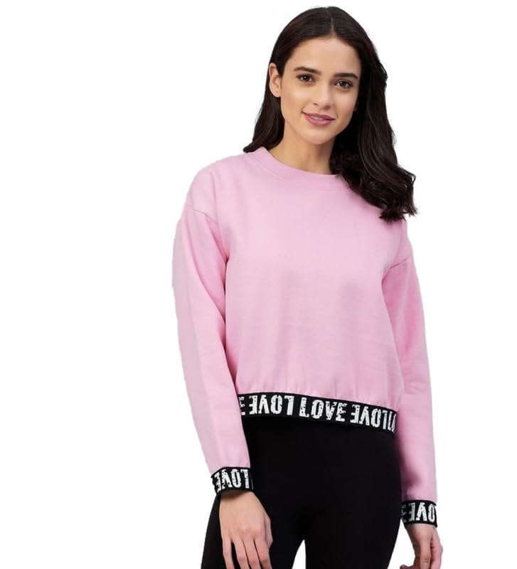 Women's Fleece Solid Long Sleeves Sweatshirt (Pink, 2XL)-PID55858