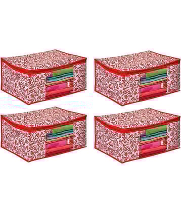 Non-Woven Saree Cover Cloth Storage & Organizer ( Pack of 4 ) Red Multi Saree Cover