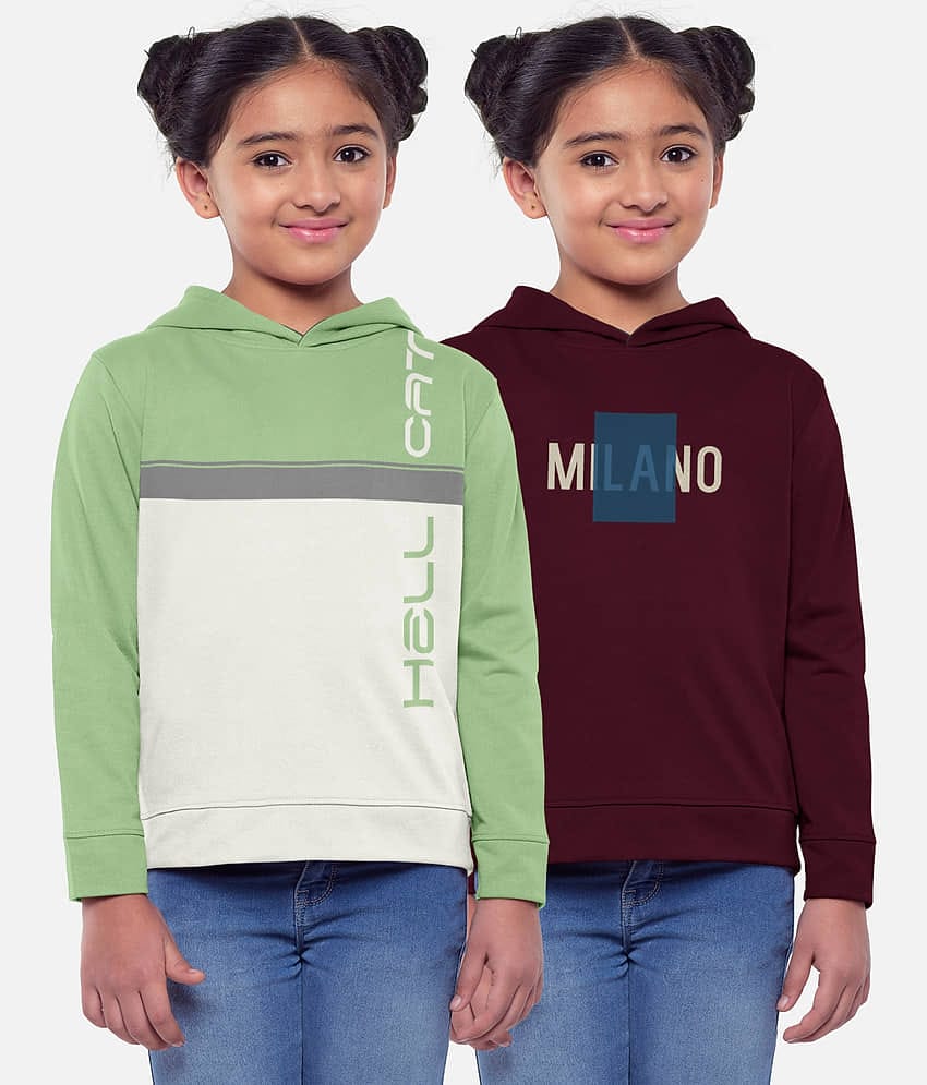 HELLCAT Pack of 2 Girls Cotton Blend Sweatshirt ( Multicolor )
