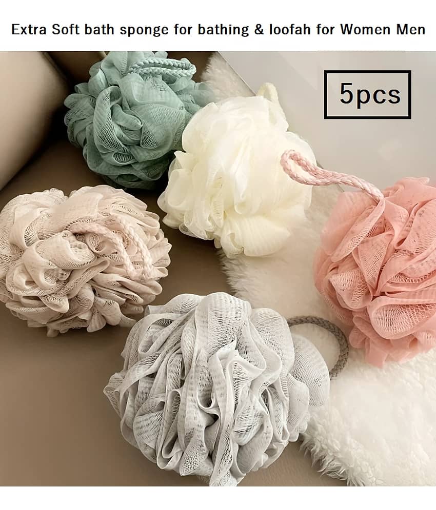 Bath Shower Loofah Sponge Pouf Body Scrubber Exfoliator| Bathing Round Loofah for Men and Women (pack of 5)