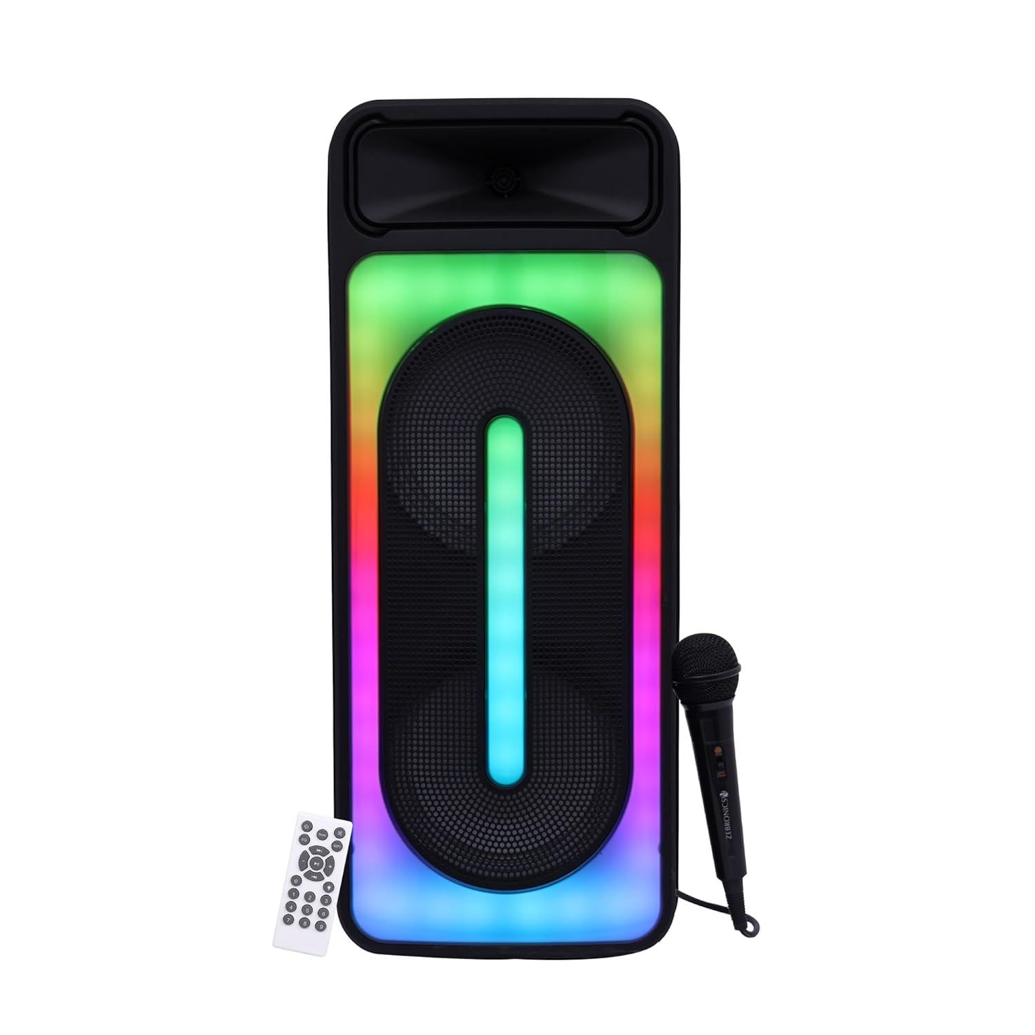 ZEBRONICS Thump 450 Portable Bluetooth 5.0 Speaker with 40W Output, USB, mSD, AUX, FM, TWS, RGB LED with Control Button, LED Display, Included Wired Mic, 10h* Backup ZEBRONICS Thump 450 Portable Bluetooth 5.0 Speaker with 40W Output, USB, mSD, AUX, FM, T