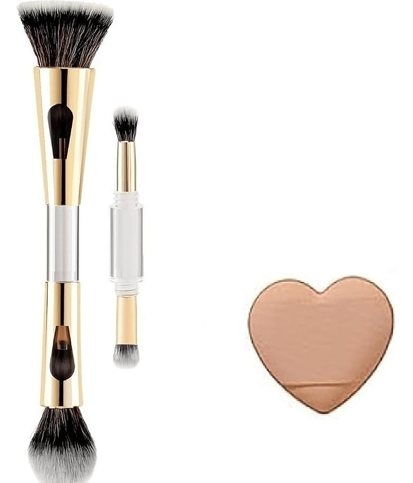 4in1 Travel Foundation Brush Blush Blending With Mini Heart Puff,Pack of 2