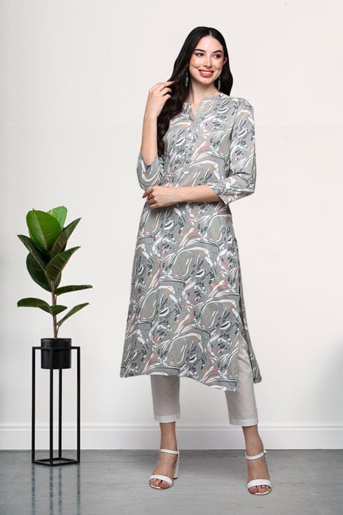 Grey Viscose Rayon Abstract Straight Kurta VCK9502