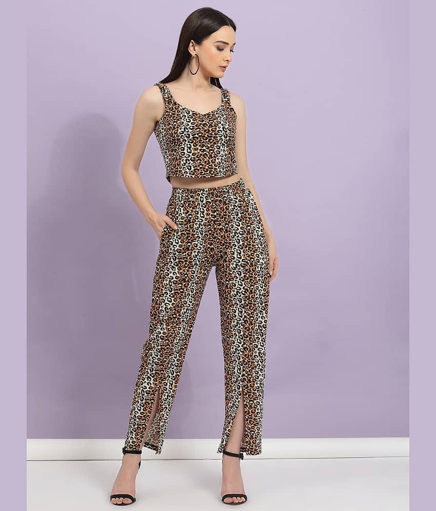 Rigo Women Printed Top With Trousers Co-Ord Set ( White )