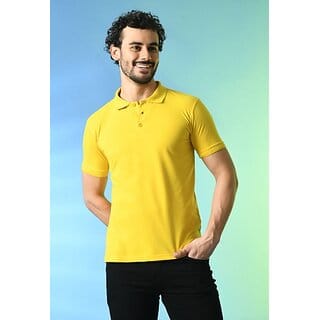 PrintCultr Solid Men Polo Neck Cotton Blend Yellow T-Shirt