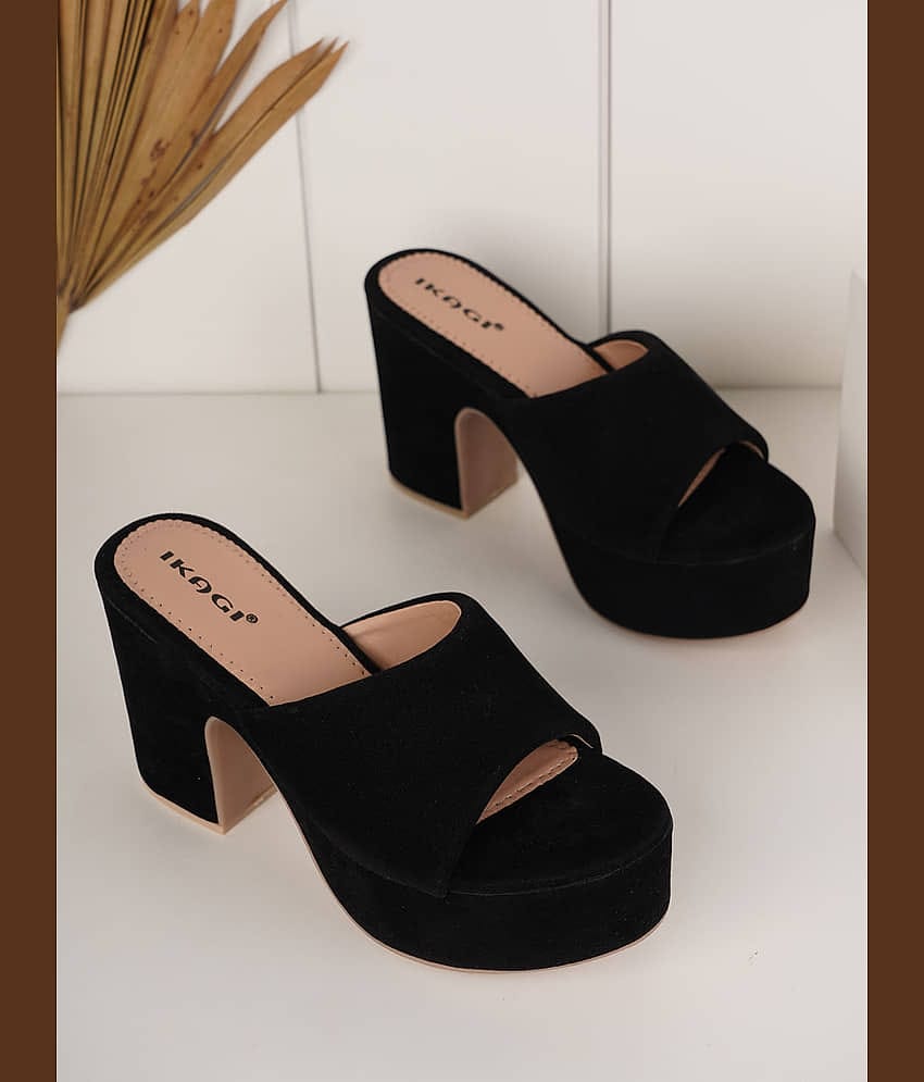 IKAGI Black Women's Slip On Heels