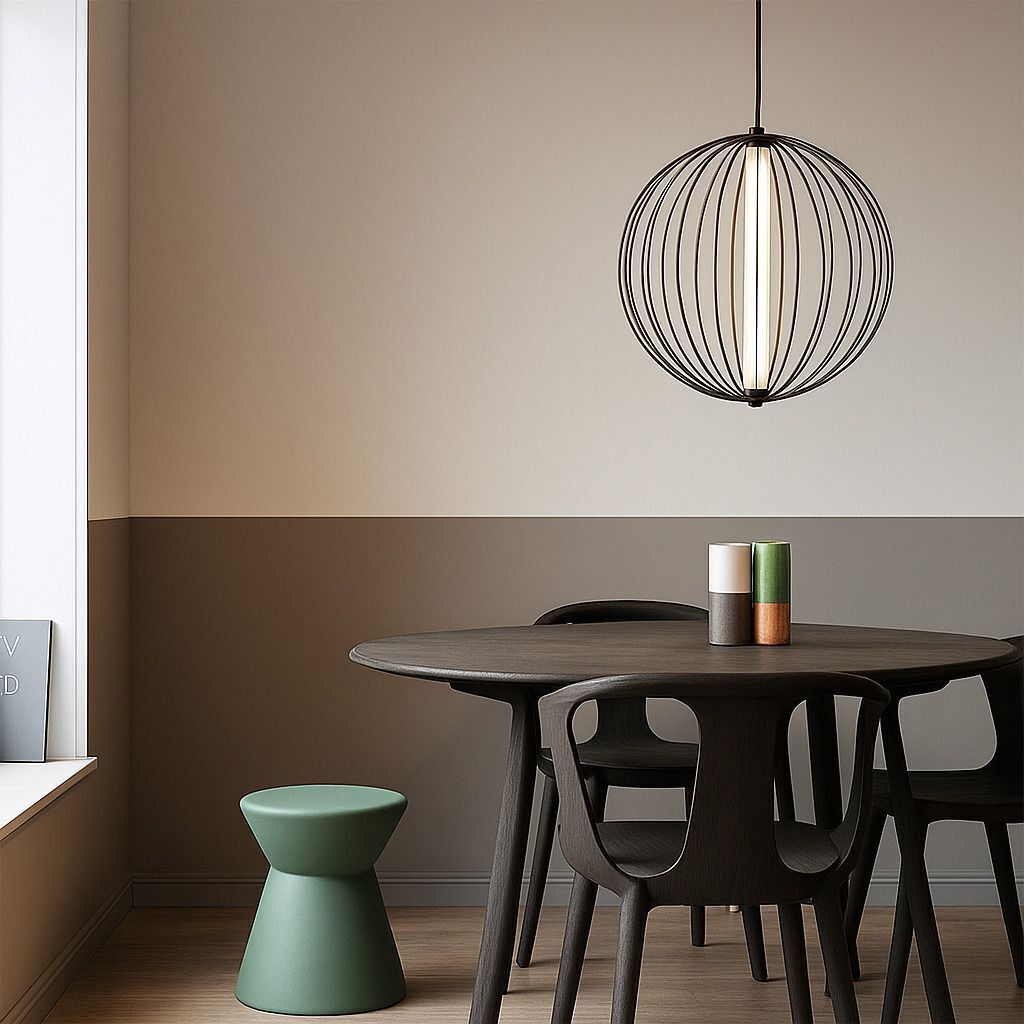 SPARKWORLD Modern Cage Pendant Light Pendant Lamp Ceiling Lamp (Black) | Colour: Round Cage