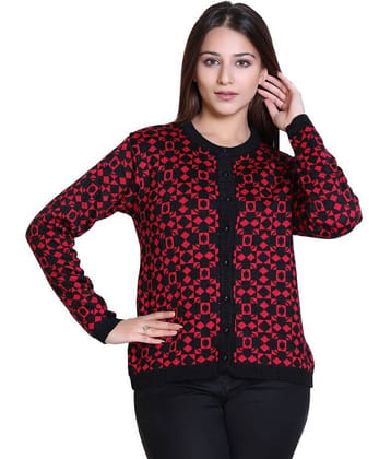 Varenyam Women Acrylic Round Neck Cardigan ( Black )