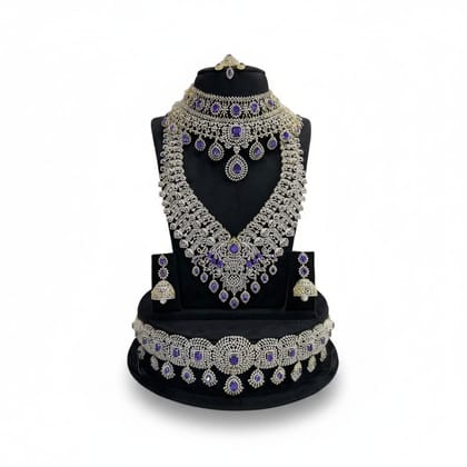 Royal Purple Stone Embellished Silver-Tone Bridal Jewellery Set