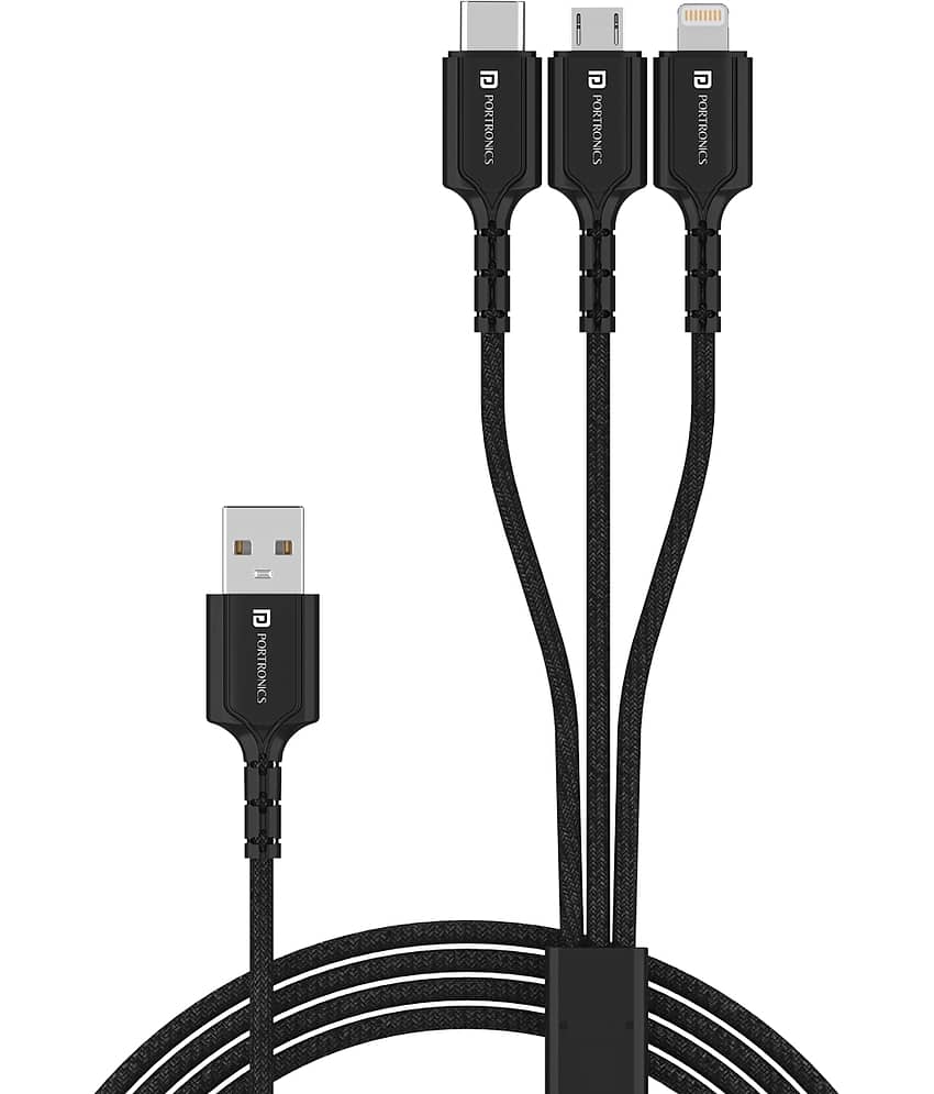 Portronics Konnect A Trio:3-in-1 Multi Functional Cable ,Black (POR 1313)