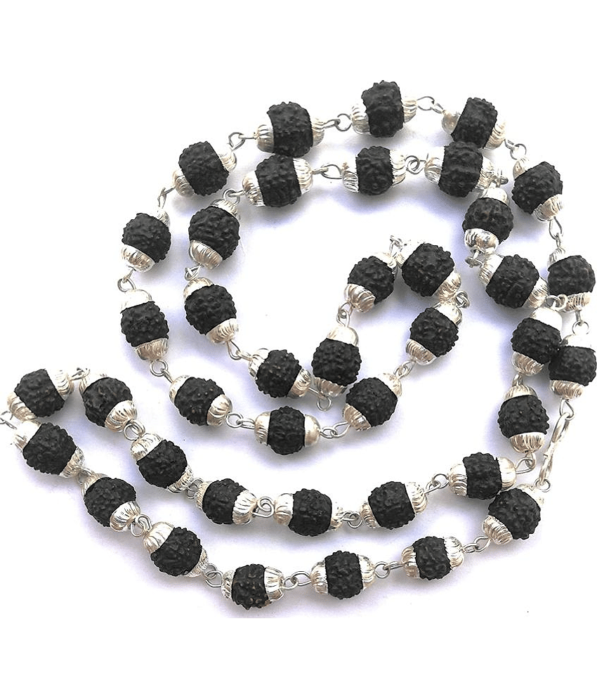 Black Tulsi Mala with silver cap (Pack of 1)