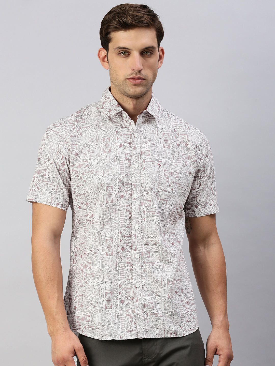 Classic Polo Men's Half Sleeve White/Maroon Slim Fit Printed Casual Shirt | SP2-CL-37 A-HS-PRT-SF