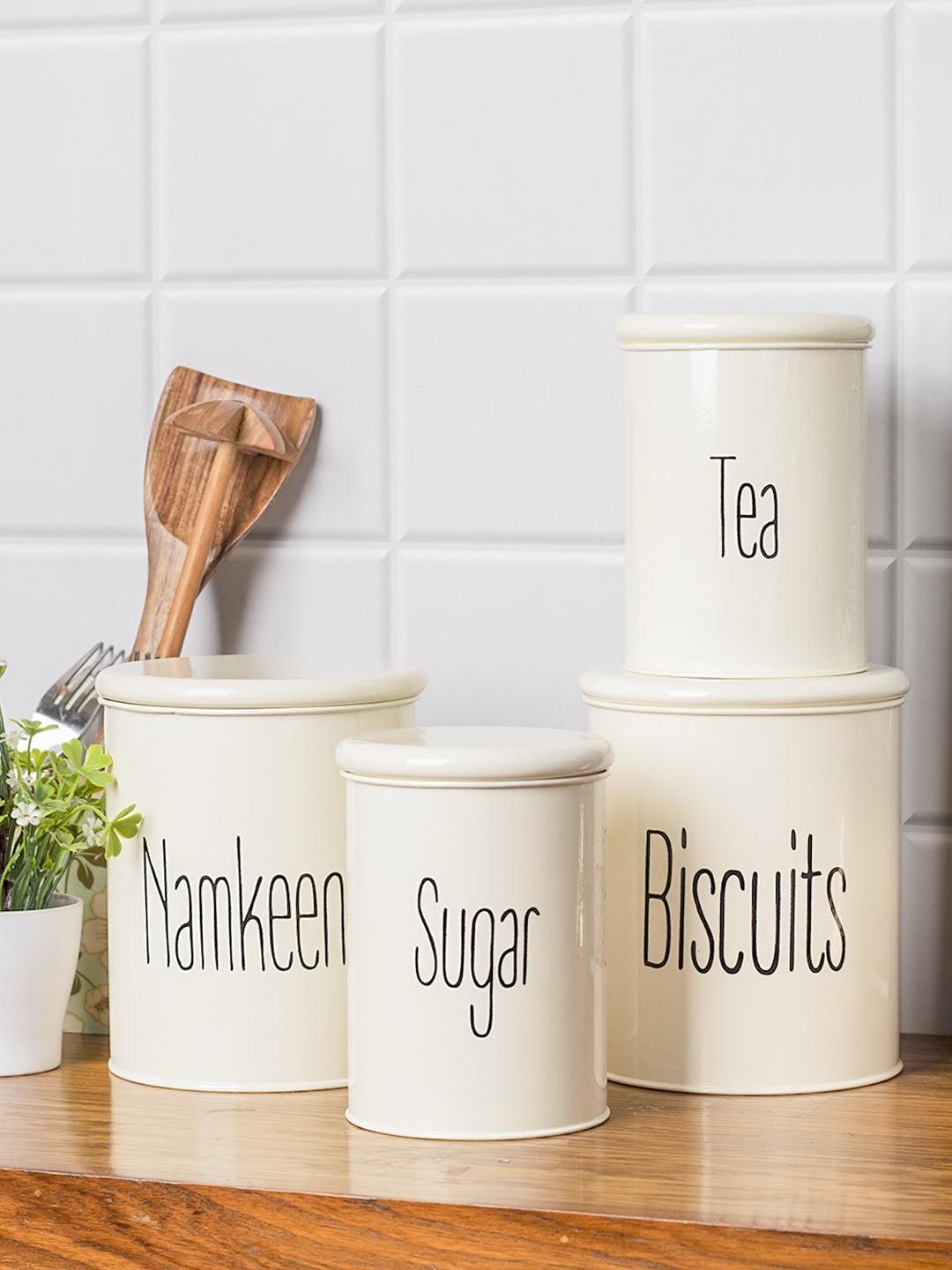 Tea & Sugar Jar (Each 900 Ml) + Biscuits & Namkeen Jar (Each 1700 Ml) - White, Set Of 4