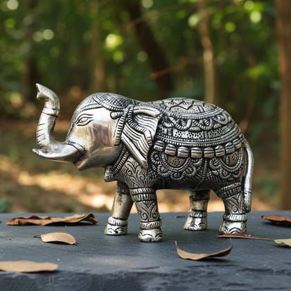 Aluminium Showpiece Elephant Silver Statue (ASMAS224 S)