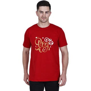 Life Dream Mens Red Solid Cotton Blend Round Neck T-Shirt