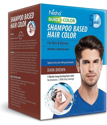 Nisha Quick Hair Color, 5 Minutes Shampoo Hair Colour Dark Brown 200ml, 5 Weeks Long Lasting Hair Colour Shampoo