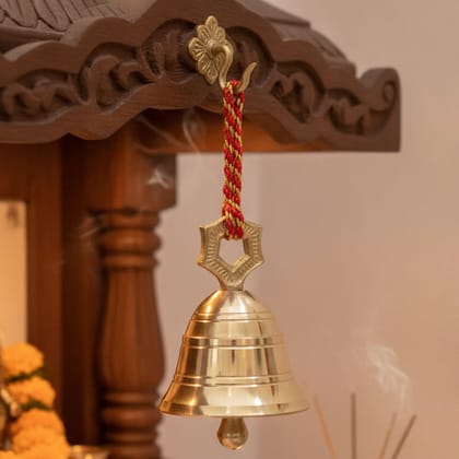 Brass Hanging Small Temple Bell Ghanti | Brass Mandir Bell | Small Hanging Ghanti for Pooja, Height : 2.5 Inch (ZMAS662 C)