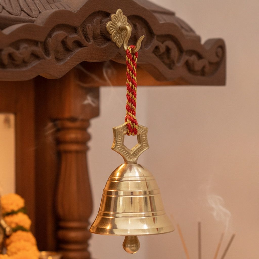 Brass Hanging Small Temple Bell Ghanti | Brass Mandir Bell | Small Hanging Ghanti for Pooja, Height : 2.5 Inch (ZMAS662 C)