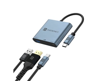 Portronics C-Konnect Plus, 4K@30 Hz HDMI Port, USB 3.0 Port, 100W Type-C PD Port, Plug & Play Convenience Portronics C-Konnect Plus, 4K@30 Hz HDMI Port, USB 3.0 Port, 100W Type-C PD Port, Plug & Play Convenience