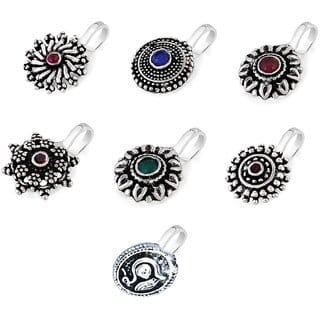 Beautiful Classic Designs 6 Pcs Combo Silver Oxidized Finishing Without Piercing Nose Pins for Women  Girls