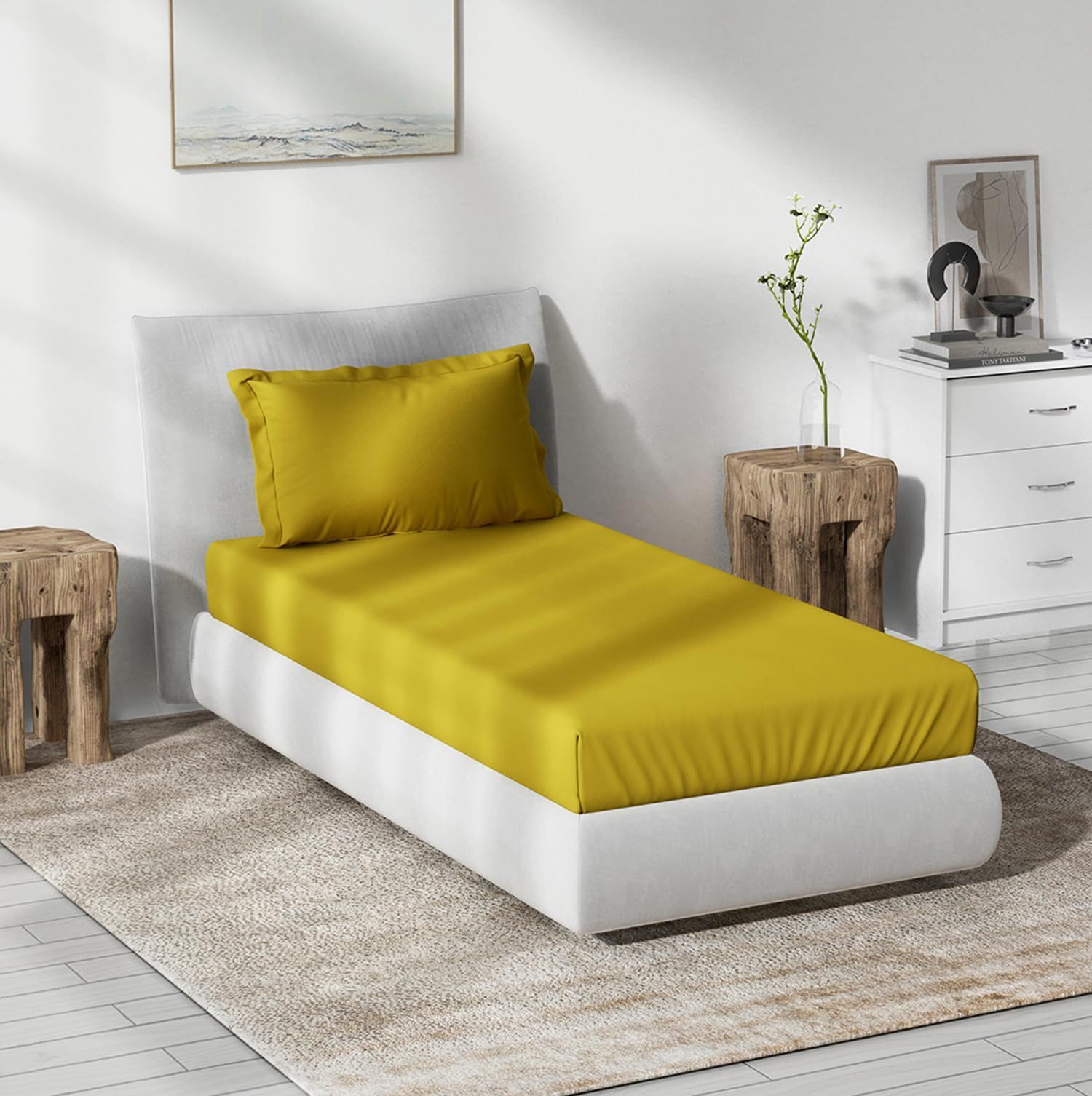 DDECOR - Spectrum Collection 100% Cotton Plain & Texture Pattern 180TC Single Bedsheet|152 CM X 224 CM| - Gold