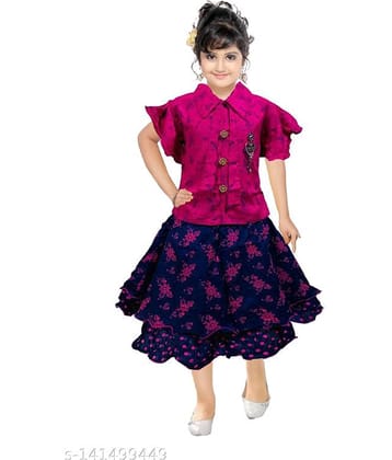 Mullick the designer Pack of 1 Girls Rayon T-shirt & Skirts ( Pink,Navy Blue )