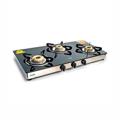 3 Burner Glass Gas Stove High Flame Forged Brass Burner XL Double Drip Tray (CT1033GTXLFBDD) - Manual/Auto Ignition