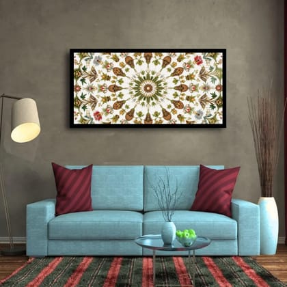 Luminary Botanical Harmony Mandala Artworks Museum-Quality Cotton Canvas paintings for Home Décor | Frame Size (127 X 69 Cm) | Frame Type (Black) | 5-Year Warranty